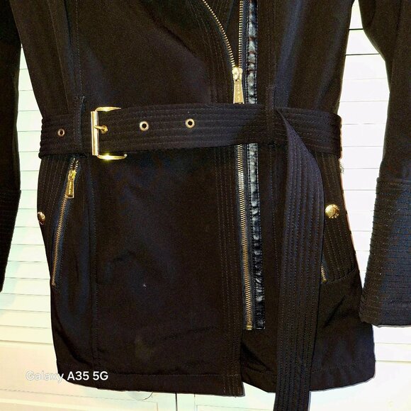 Michael Michael Kors Womens Belted Black Trench Coat S Preppy Boho Artsy - Picture 2 of 8